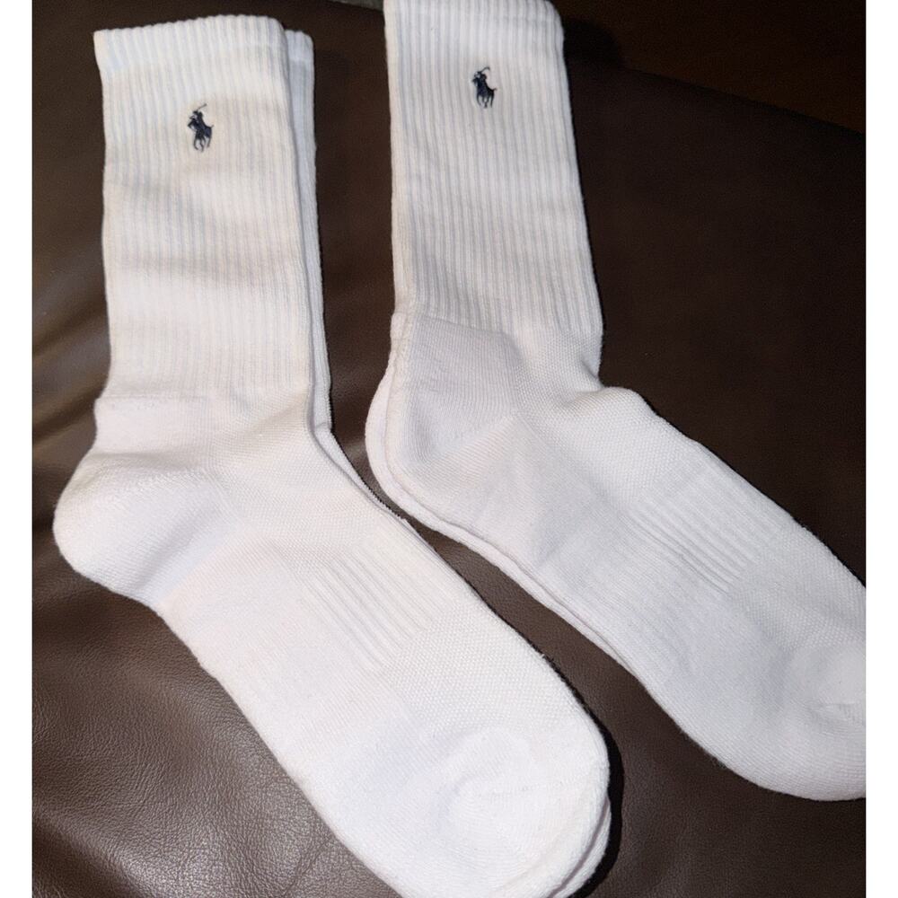 Polo Ralph Lauren Men Women 2 Pairs Classic Sport Midcalf Socks White Blue Pony